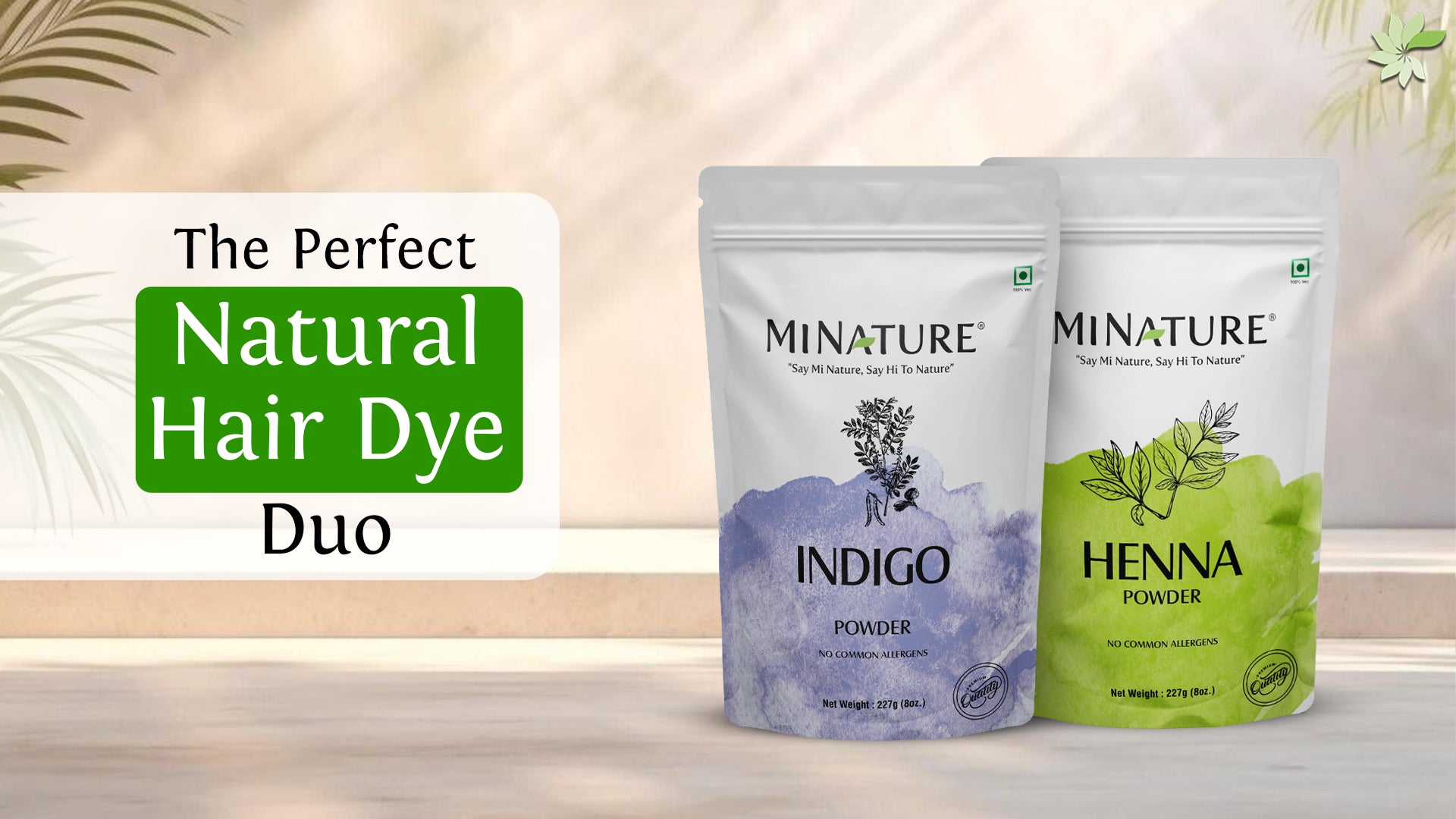 Natural hair dye powders, Henna and Indigo, offering safe, chemical-free color and nourishing benefits for healthy hair.