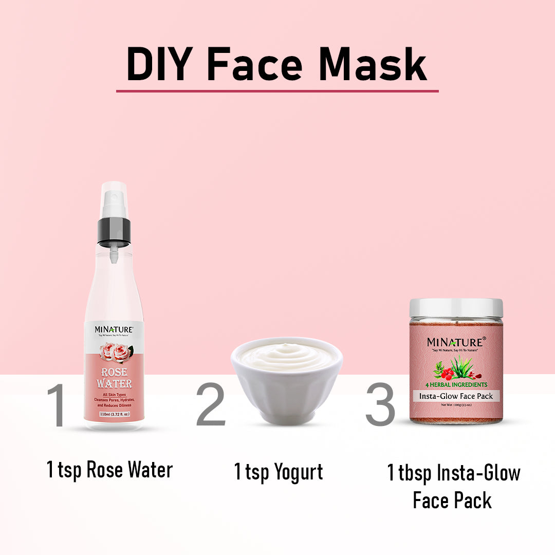 DIY face mask made with rose water, yogurt, and Insta-Glow Face Pack for radiant skin.