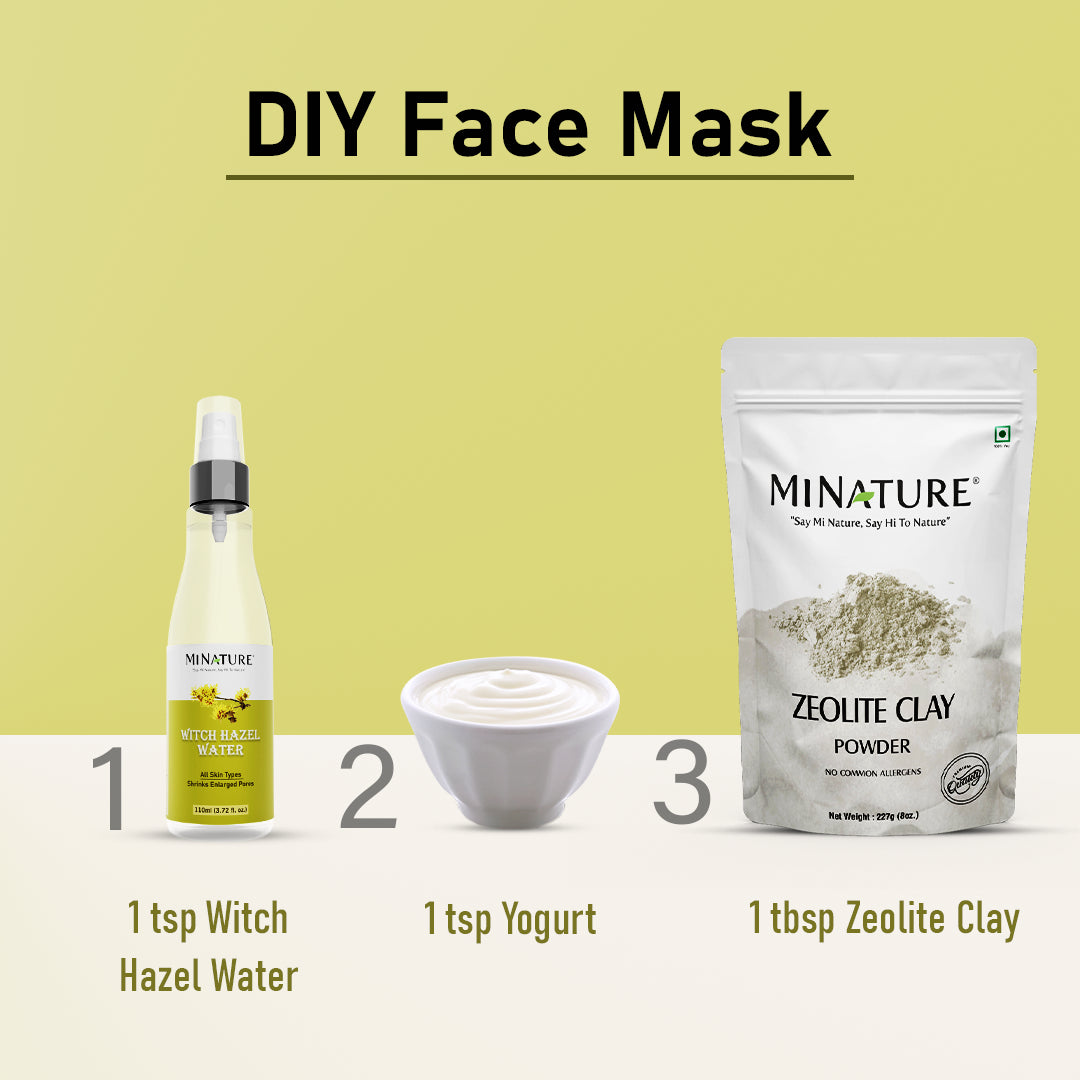 DIY face mask featuring witch hazel water, yogurt, and Zeolite Clay Powder.