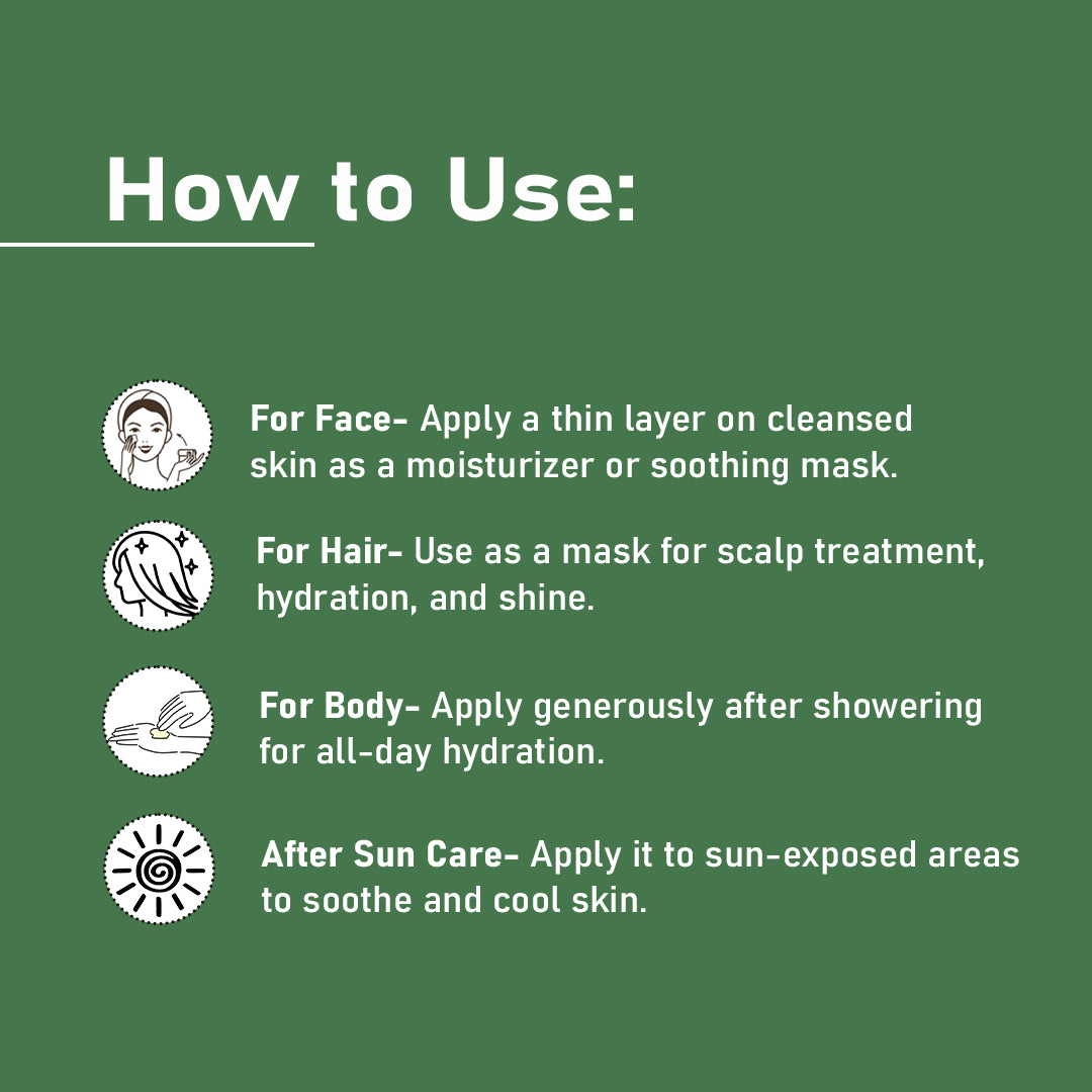 How to use aloe vera gel: as a face mask, scalp treatment, or body moisturizer.