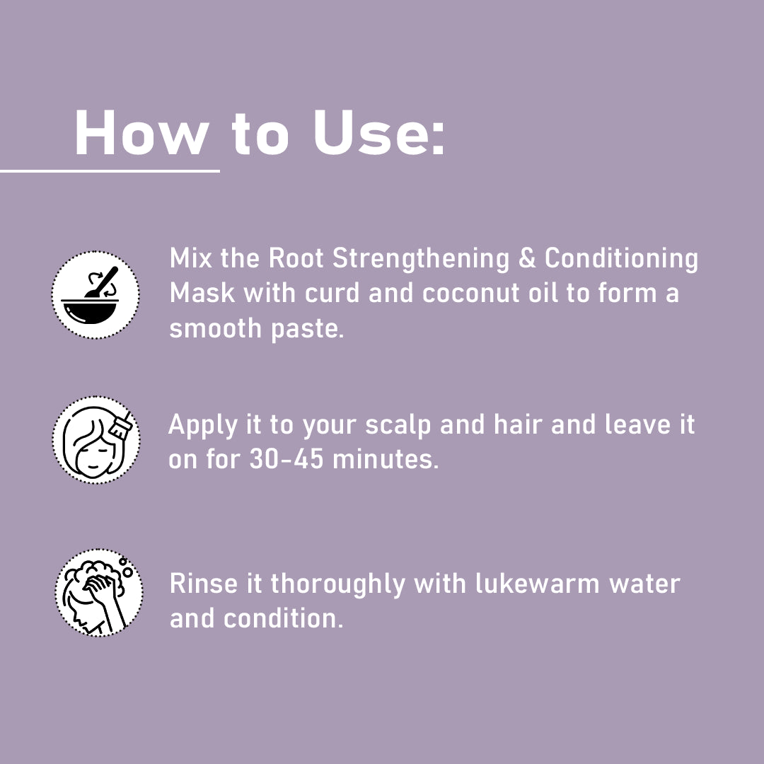 Instructions for MINATURE Hair Mask: a natural way to strengthen roots and condition at home.