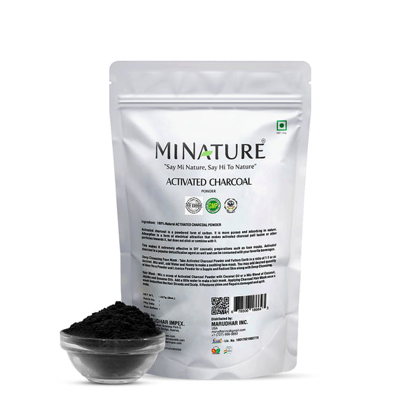 MINATURE Activated Charcoal Powder, known for its purifying effects and pore-unclogging benefits.