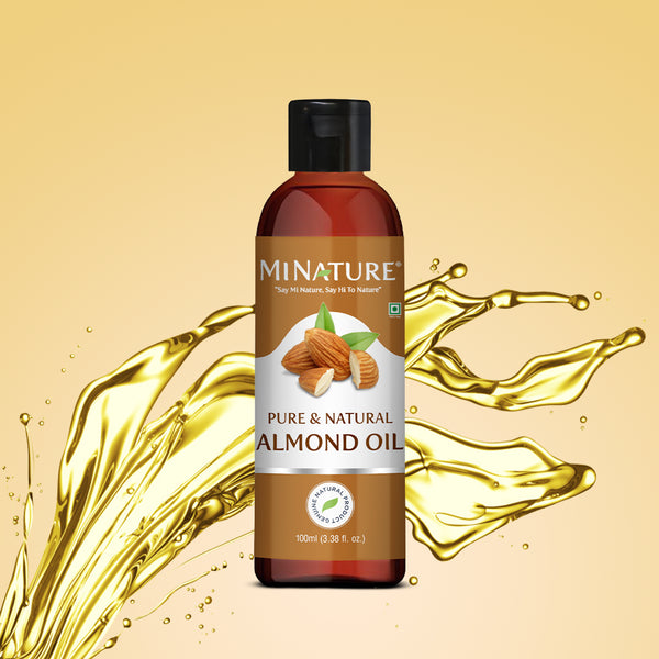 MINATURE Almond Oil for hair and skin, enriched with vitamin E for hydration and shine.