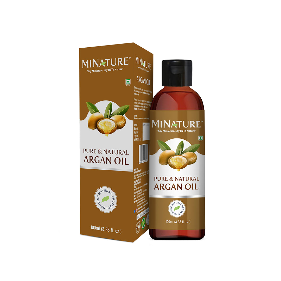 MINATURE Argan Oil for hair and skin care, providing hydration and frizz reduction naturally.