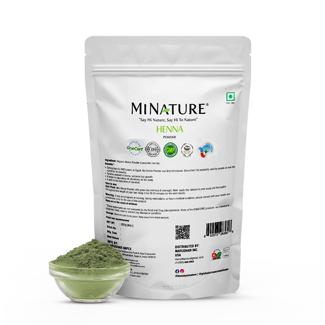 MINATURE henna powder for hair, offering rich color and nourishment for all hair types.