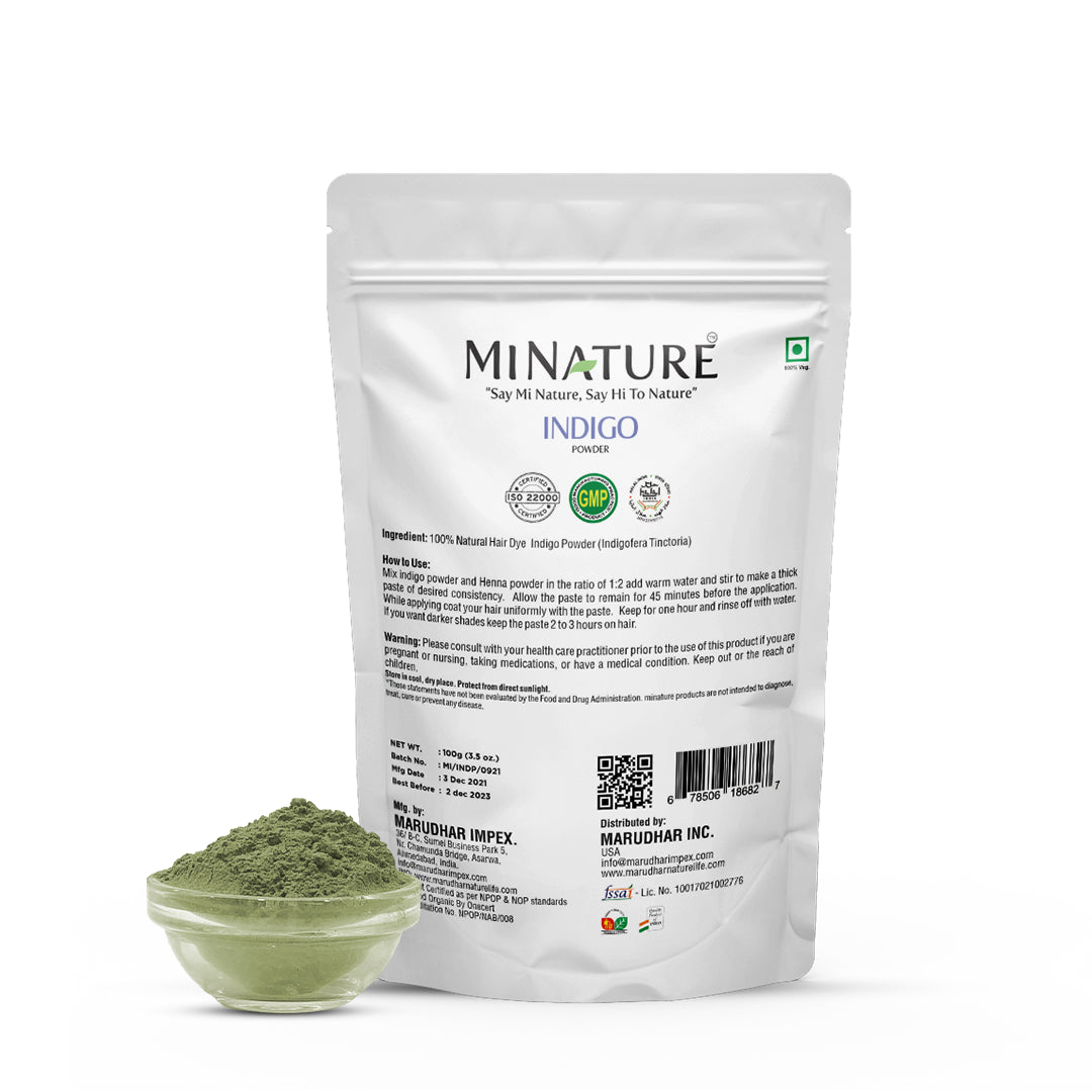 MINATURE indigo powder for hair, providing natural color and promoting healthy hair for all hair types.