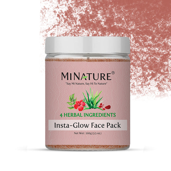 Insta Glow Face Pack for glowing skin, infused with rose, hibiscus, neem, and aloe vera.