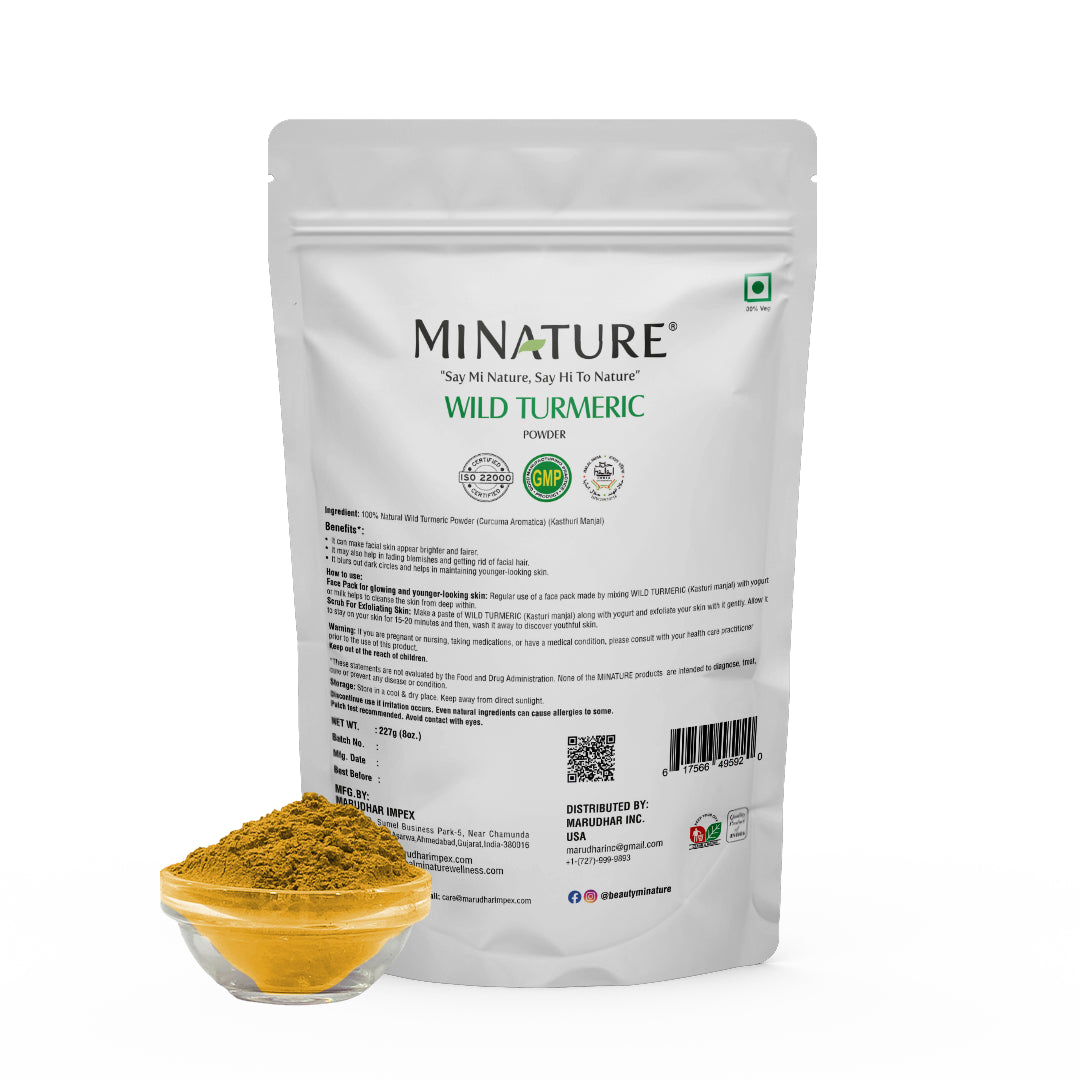 MINATURE Wild Turmeric Powder, with natural ingredients for clear skin and dark circle treatment.